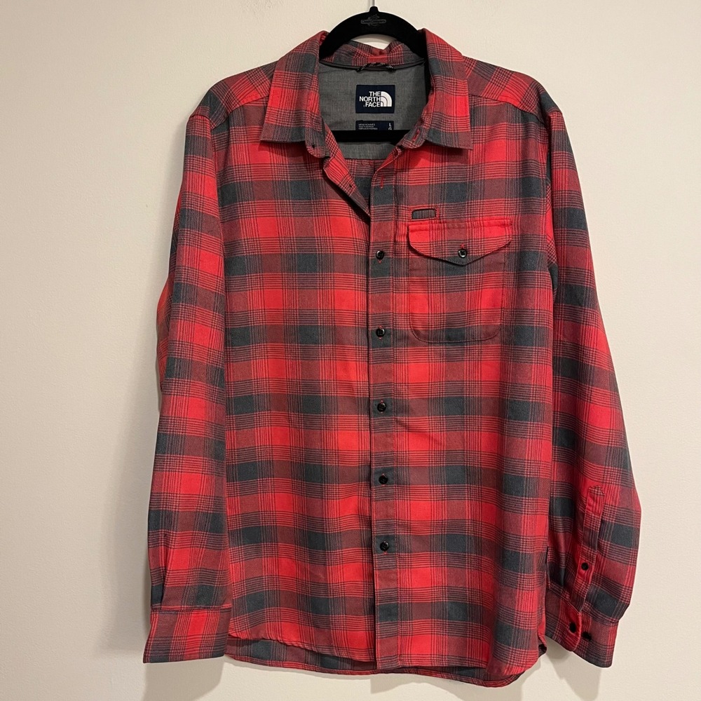 The North Face Shirt Long Sleeve Button Up ThermoCore Flannel Red Gray Plaid LRG